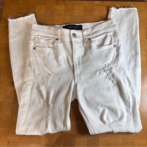 Express Distressed White High Rise Skinny Jeans